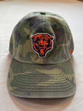 Camo Baseball Cap with Orange Bear Patch